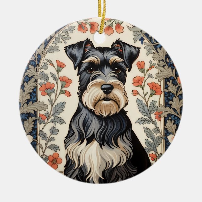 Elegant Schnauzer William Morris Inspired Floral Keramik Ornament (Vorne)