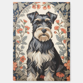 Elegant Schnauzer William Morris Inspired Floral Magnet