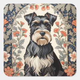 Elegant Schnauzer William Morris Inspired Floral Quadratischer Aufkleber
