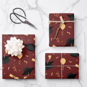Elegant School Abschluss Thema Burgundy Geschenkpapier Set