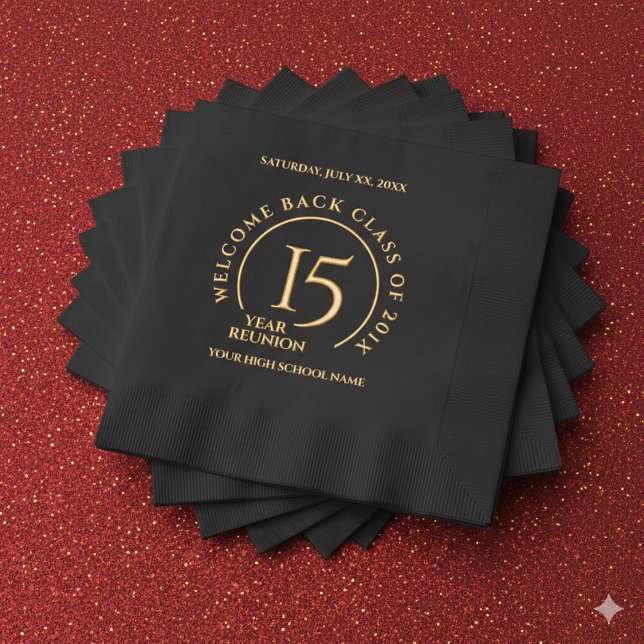 Elegant School College University 15-Year Reunion (Elegant 15-Year Class Reunion Foil-Stamped Napkins Cover Photo)
