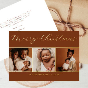 Elegant Schrift 3 Foto Beige Schokolade Weihnachte Folieneinladung