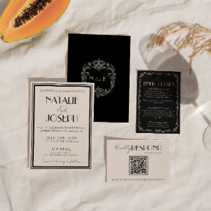 Elegant Schwarz Elfenbein Altes Geld Luxus Retro H Einladung