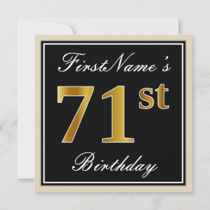 Elegant, Schwarz, Falsches Gold 71. Geburtstag + N Einladung