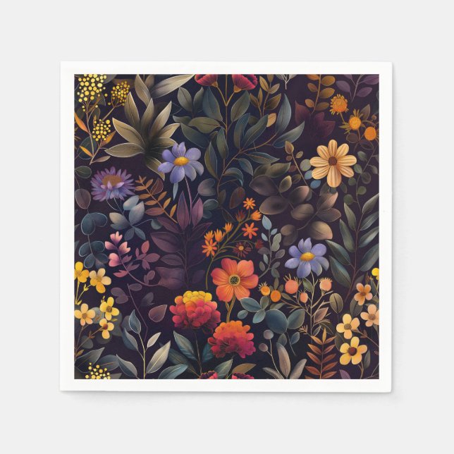 Elegant schwarz farbenfroh blumenreich serviette (Vorderseite)