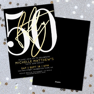 Elegant Schwarz Fünfzig 50. Geburtstag Gold Folieneinladung