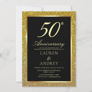 Elegant Schwarz Gold 50. Hochzeitstag Einladung