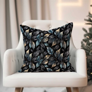 Elegant Schwarz & Gold Blatt Botanisch Kissen