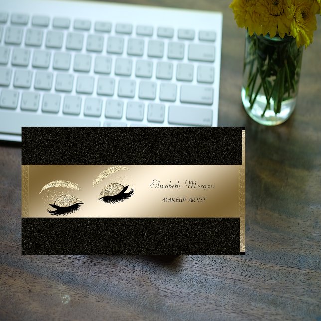 Elegant, Schwarz, Gold Glitzer Lashes, Makeup Arti Visitenkarte (Von Creator hochgeladen)