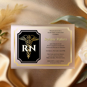 Elegant Schwarz Gold Krankenschwester RN Abschlu Acryleinladungen