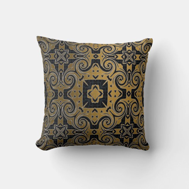 Elegant Schwarz & Gold/Schwarz Kissen (Vorderseite)