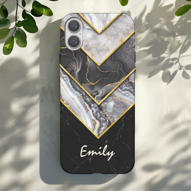 Elegant schwarz grau einzigartig geometrisch iPhone 16 hülle (Von Creator hochgeladen)