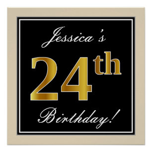 Elegant, schwarz, Imitate Gold 24. Geburtstag + Na Poster