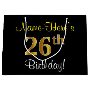 Elegant, schwarz, Imitate Gold 26. Geburtstag + Na Große Geschenktüte