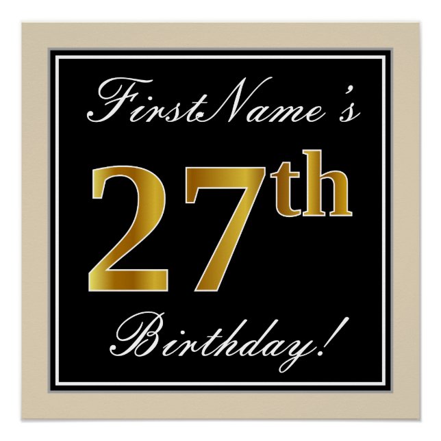 Elegant, schwarz, Imitate Gold 27. Geburtstag + Na Poster (Vorderseite)