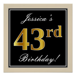Elegant, schwarz, Imitate Gold 43. Geburtstag + Na Poster