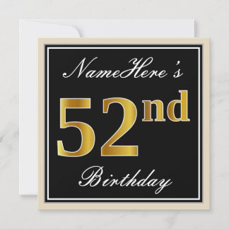 Elegant, schwarz, Imitate Gold 52. Geburtstag + Na Einladung