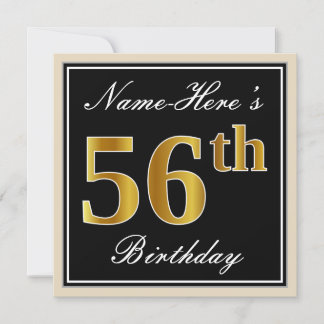 Elegant, schwarz, Imitate Gold 56. Geburtstag + Na Einladung