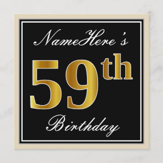 Elegant, schwarz, Imitate Gold 59. Geburtstag + Na Einladung