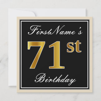 Elegant, schwarz, Imitate Gold 71. Geburtstag + Na Einladung