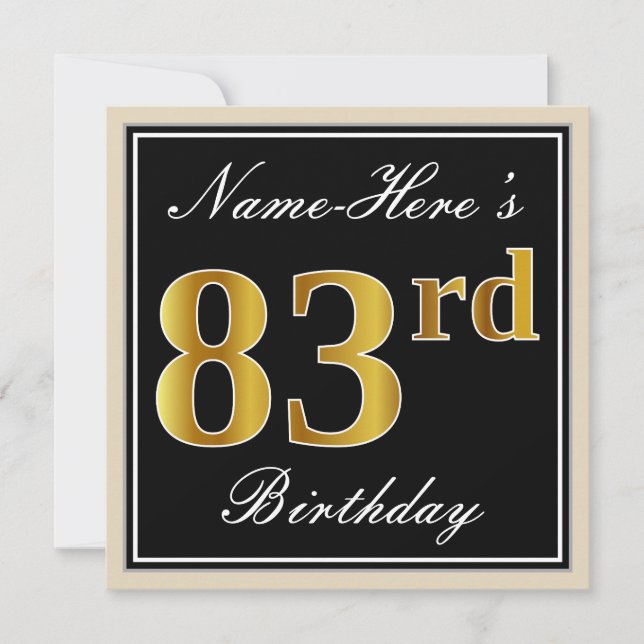 Elegant, schwarz, Imitate Gold 83. Geburtstag + Na Einladung (Vorderseite)