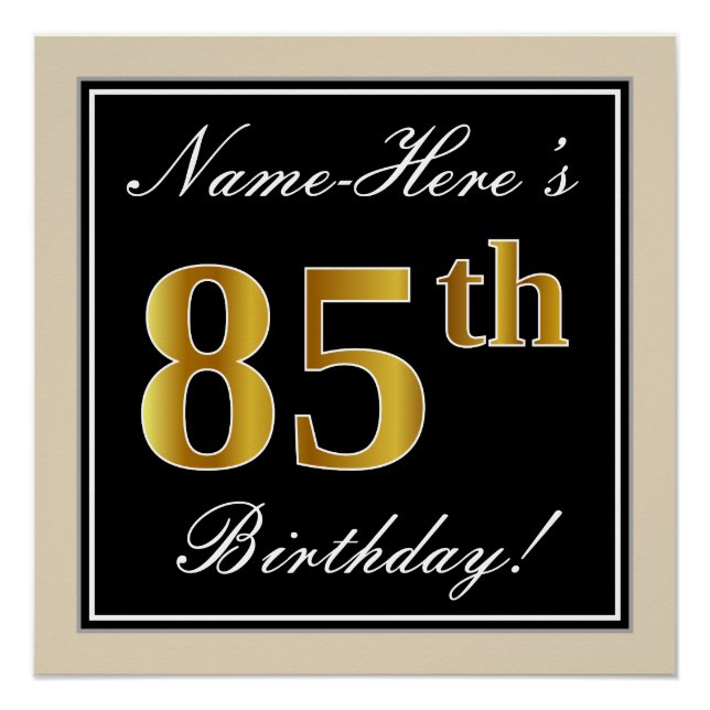 Elegant, schwarz, Imitate Gold 85. Geburtstag + Na Poster (Vorderseite)