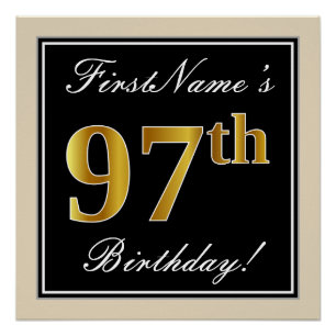 Elegant, schwarz, Imitate Gold 97. Geburtstag + Na Poster