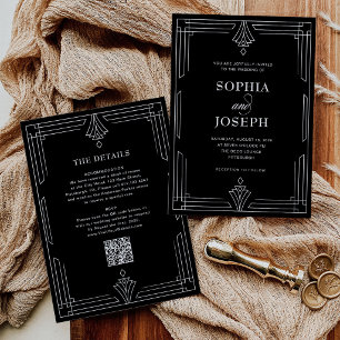 Elegant Schwarz   QR-Code All-in-One-Hochzeit Einladung