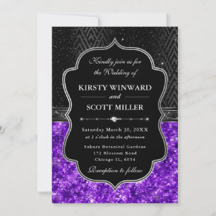 Elegant Schwarz Silber Lila Pailletten Glitter Hoc Einladung