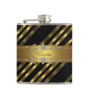 Elegant Schwarz und Gold Flachmann