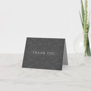 Elegant Schwarz und Grau   Verzierte Hochzeit Dankeskarte