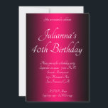 Elegant Schwarz und Hellrosa Ombre 40. Geburtstag Einladung<br><div class="desc">Hübsche,  elegante schwarze und hellrosa Omelette mit individueller Geburtstagseinladung. Laden Sie die Tauchgänge zu ihrem fabelhaften und 40 Geburtstag! Anpassbare Hintergrundfarbe in der Ober. Auf der Rückseite können Sie die Hintergrundfarbe in schwarz ändern. Schwarz und Rosa anpassbare Geburtstagsparty lädt ein. Glam und schicke Einladungen.</div>
