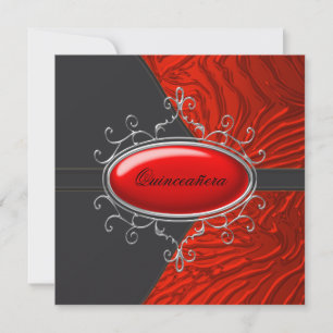 Elegant Schwarz und Rot Zebra Quinceanera Einladung