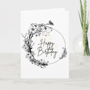 Elegant Schwarz und Weiß Minimalistisches Floral Karte