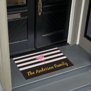 Elegant Schwarz und Weiß mit rosa Flamingo Fußmatte
