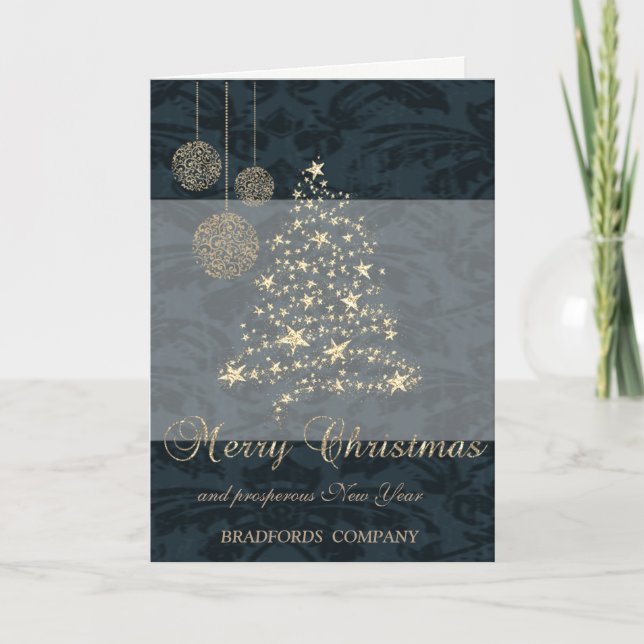 Elegant schwarz , Weihnachtsbaum, Schneeflocken, G Feiertagskarte (Vorderseite)