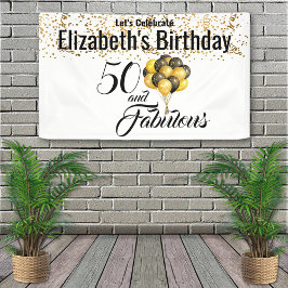 Elegant Schwarz-weiß Custom 50. Geburtstag Confett Banner