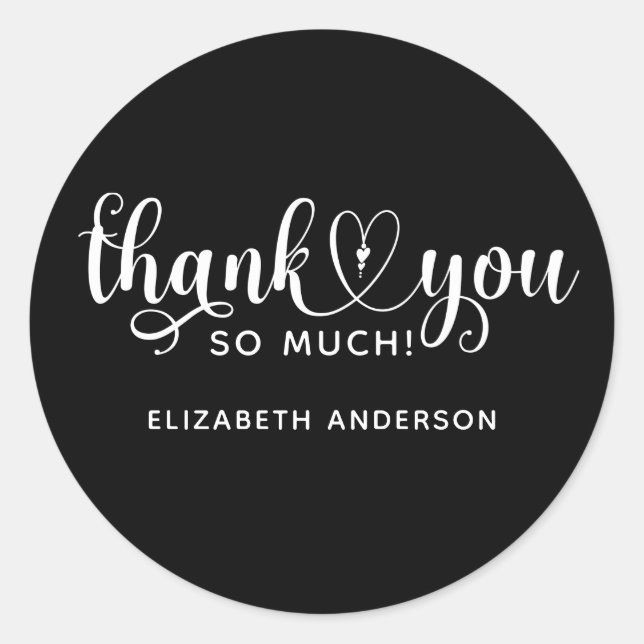 Elegant Schwarz-weiß Danke Typografie Runder Aufkleber (Vorderseite)