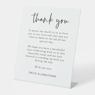 Elegant Schwarz-weiß Dankeschön Letter Wedding Sockelschild