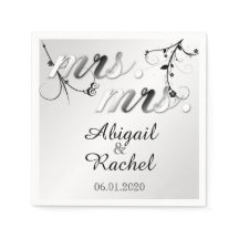 Elegant Schwarz-weiß Floral Mrs. Wedding Napkin