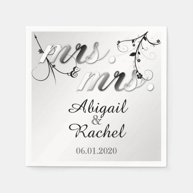 Elegant Schwarz-weiß Floral Mrs. Wedding Napkin Serviette (Vorderseite)