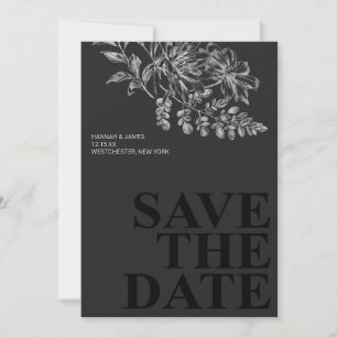 Elegant Schwarz-weiß floral Save the Date Einladung