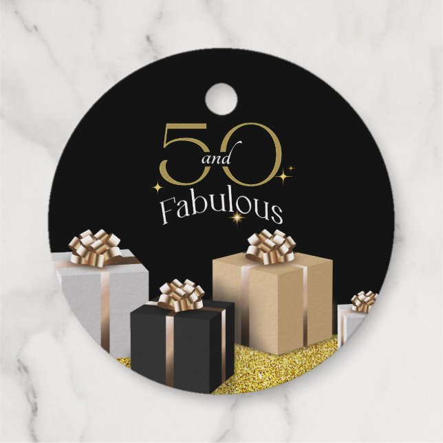 Elegant Schwarz-weiß Gold 50 und vorzüglich Geschenkanhänger (Rückseite)