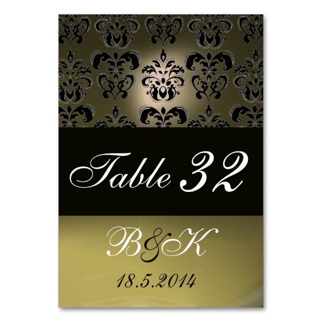 ELEGANT SCHWARZ, WEISS, GRAU-DAMASK-MONOGRAMM TISCHNUMMER (Vorderseite)