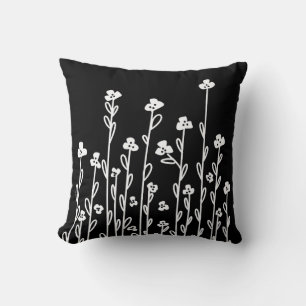 Elegant Schwarz-weiß-minimalistisch doodle floral Kissen