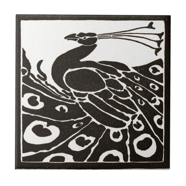 ELEGANT SCHWARZ-WEISS PEACOCK FLIESE (Vorderseite)