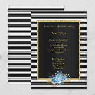 ELEGANT SCHWARZ-WEISS STRIPE BLUE BOUQUET WEDD EINLADUNG