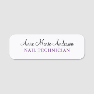 Elegant Schwarz Weiß und Lila Professioneller Name Namensschild