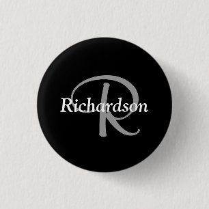 Elegant Schwarz, Weiß und Silber-Grau Monogrammier Button