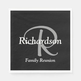 Elegant Schwarz-weiß und Silbergrau Mit Monogramm Serviette